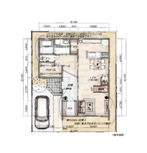 大容量収納や広々玄関が特徴のお家 1階平面図